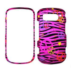 Colorful Peace Sign on Hot Pink Zebra Strips Rubberized Snap on Cover 