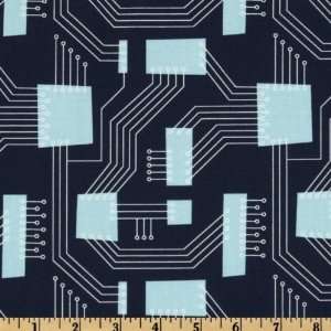  44 Wide Robot Factory Organic Circuit Board Navy Fabric 