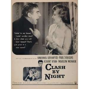 1952 Movie Ad Clash By Night Stanwyck Marilyn Monroe   Original Print 