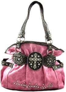 New  Handbag Rock Style Rhinestone Cross Hobo Purse Light Pink  