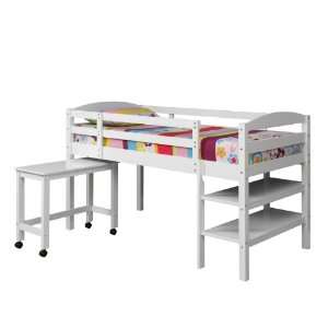  WE Furniture Twin Wood Loft Bed with Desk, White: Home 