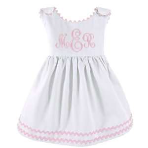  girls dress with ric rac trim   white with light pink 