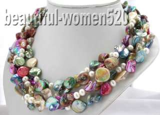 5strands 8mm white pearl pink green white Necklace  