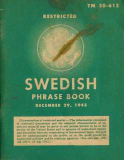 Swedish Phrase Book Military Manual TM 30 612  