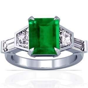    14K White Gold Emerald Cut Emerald Fana Designer Ring Jewelry