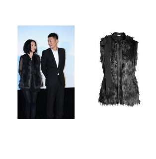 Fashion Women black faux fur vest coat long waistcoat  