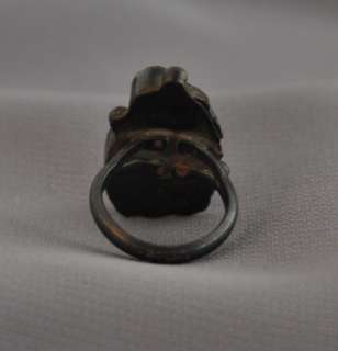 OLD NAVAJO SILVER RING   MOTHER OF PEARL, ONYX   SZ. 6  