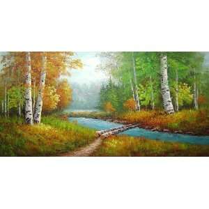  Autumn Forest Golden Scenery Oil Painting 24 x 48 inches 
