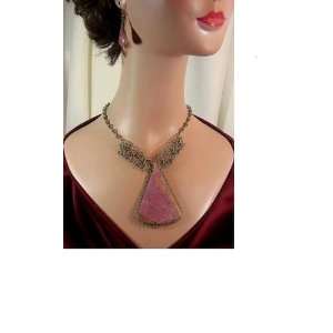   Silver Rose Quartz Necklace and Earring Set ( Pink ) 