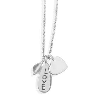 18 Sterling Silver Love Tag Quartz Bead Heart Necklace  