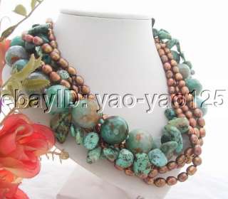 Beautiful 5Strds Pearl&Agate&Turquoise Necklace  