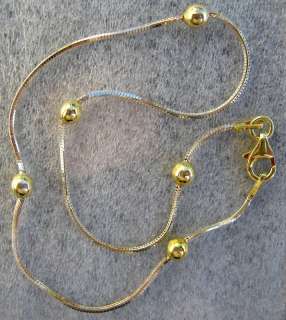 Italian Sterling & 14k Gold Bead Ankle Bracelet 10  