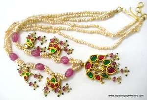 18k vintage antique old gold pendant necklace gemstone rajasthan india