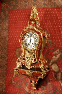 RED LACQUER ORMOLU ROCOCO ANTIQUE FRENCH BRACKET CLOCK!  