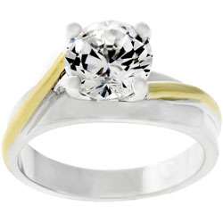 Two tone Cubic Zirconia Solitare Ring  