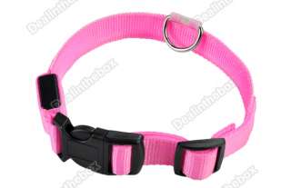 New Nylon Blue LED Dog Pet Flashing Light Up Safety Collar Pink Large 