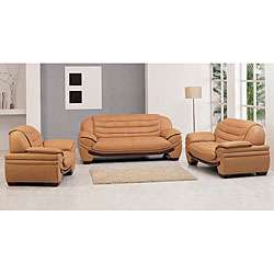 Westminster Contemporary Camel Leather 3 pc Sofa Set  