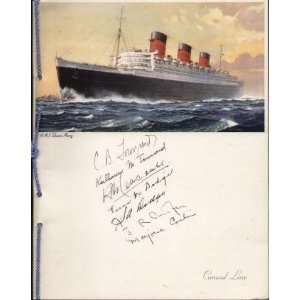 QUEEN MARY, CUNARD LINES, MENU August 2, 1953, Farewell Dinner: Cunard 