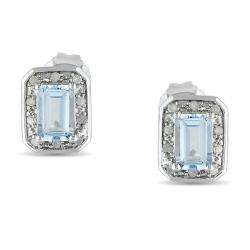 Sterling Silver Aquamarine and 1/10ct TDW Diamond Earrings (H I, I3 
