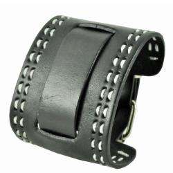   Black Small Stitch Leather Cuff Wrist Watch Band  