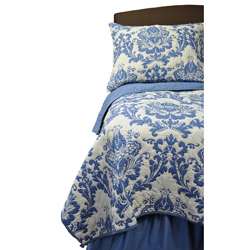 Twin size Blue Damask Quilt Set  