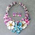 Shell Eye Candy Pearl/ Multi stone Floral Jewelry Set (6 mm) (Thailand 