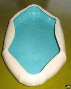Art Pottery Cream & Turquoise Low Center Flower Bowl  