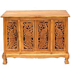 Hand carved Peacocks Storage Cabinet/ Sideboard Buffet  Overstock