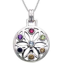 Sterling Silver Gemstone Chakra Lotus Necklace  
