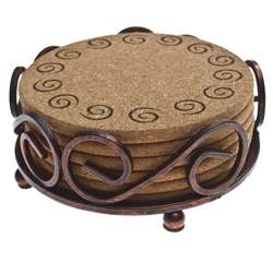 Thirstystone Cork Swirl Coasters in a Bronze Scroll Holder   