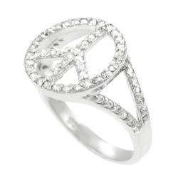 Tressa Sterling Silver CZ Pave Peace Sign Ring  Overstock