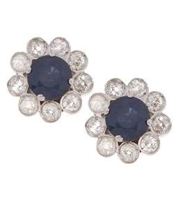 14 kt White Gold 1 1/2 ct TDW Old Mine Cut Diamond & Sapphire Earrings 