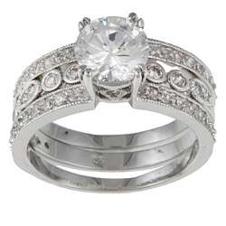   Round cut White Cubic Zirconia Engagement Ring  Overstock