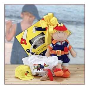 The Little Fixer Baby Gift Basket with a little fixer outfit and tools 