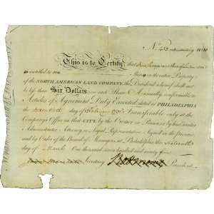 Robert Morris Signed Stock Certificate   1795 