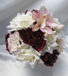 Bridal Bouquet wedding flowers Bouquets CREAM BURGUNDY  