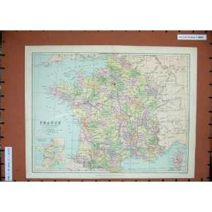 Antique Maps Colour Provinces France Corsica Paris 1875