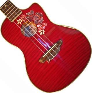 Luna Concert Acoustic Electric Ukulele Flamed Maple Top w Floral Inlay 