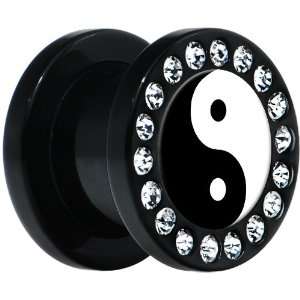  Black Acrylic Gem Yin Yang Symbol Screw Fit Plug Body Candy Jewelry