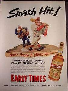 1953 Early Times Bourbon Whiskey baseball vintage ad  