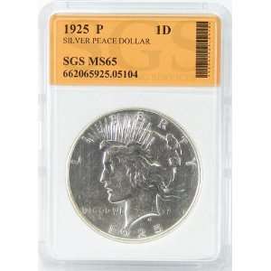    1925 P MS65 Silver Peace Dollar Graded by SGS 