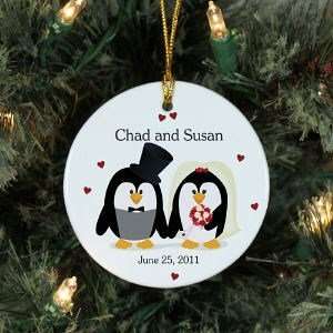   Personalized Ceramic Penguin Bride and Groom Ornament: Home & Kitchen