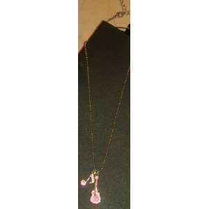   Crystal Necklace   2 jeweled charms  Pink Guitar & Pink Music Note