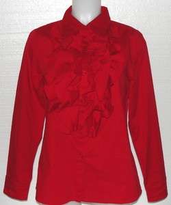 NEW Dennis Basso Stretch Button Front Ruffle Blouse  