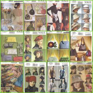 Vogue Sewing Pattern Headwear Handbag or Accessories ~ Free Shipping 