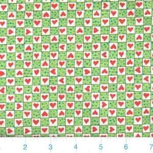  45 Wide Tea Party Blocked Hearts Green Fabric By The 