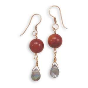  Copper French Wire Silver Earrings With Red Coral and 