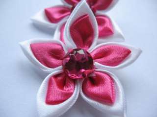 20 Satin 1.75 Ribbon Flower W/ Rhinestone Hot Pink RF096  