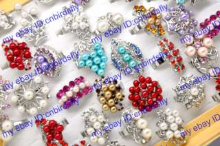 Wholesale Lots Mix 25 pearl CZ Crystal Rings adjustable  
