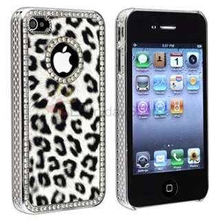 Grey Leopard w/ Diamond Circle Hard Case Cover+Screen Guard for iPhone 